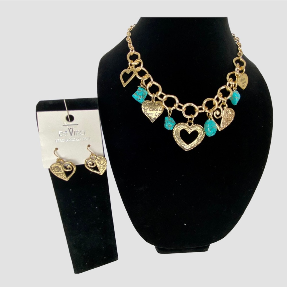 DaVinci Gold Turquoise Statement Necklace Earrings